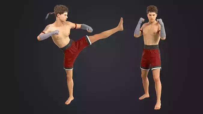 Muay Thai Boxer Rigged Low-poly 3D model