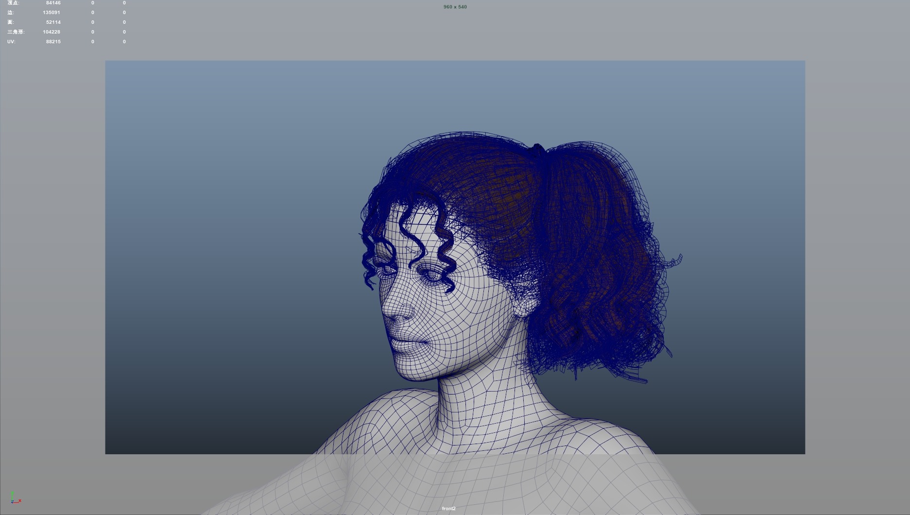 Realistic Female Hair Low-poly 3D model_9