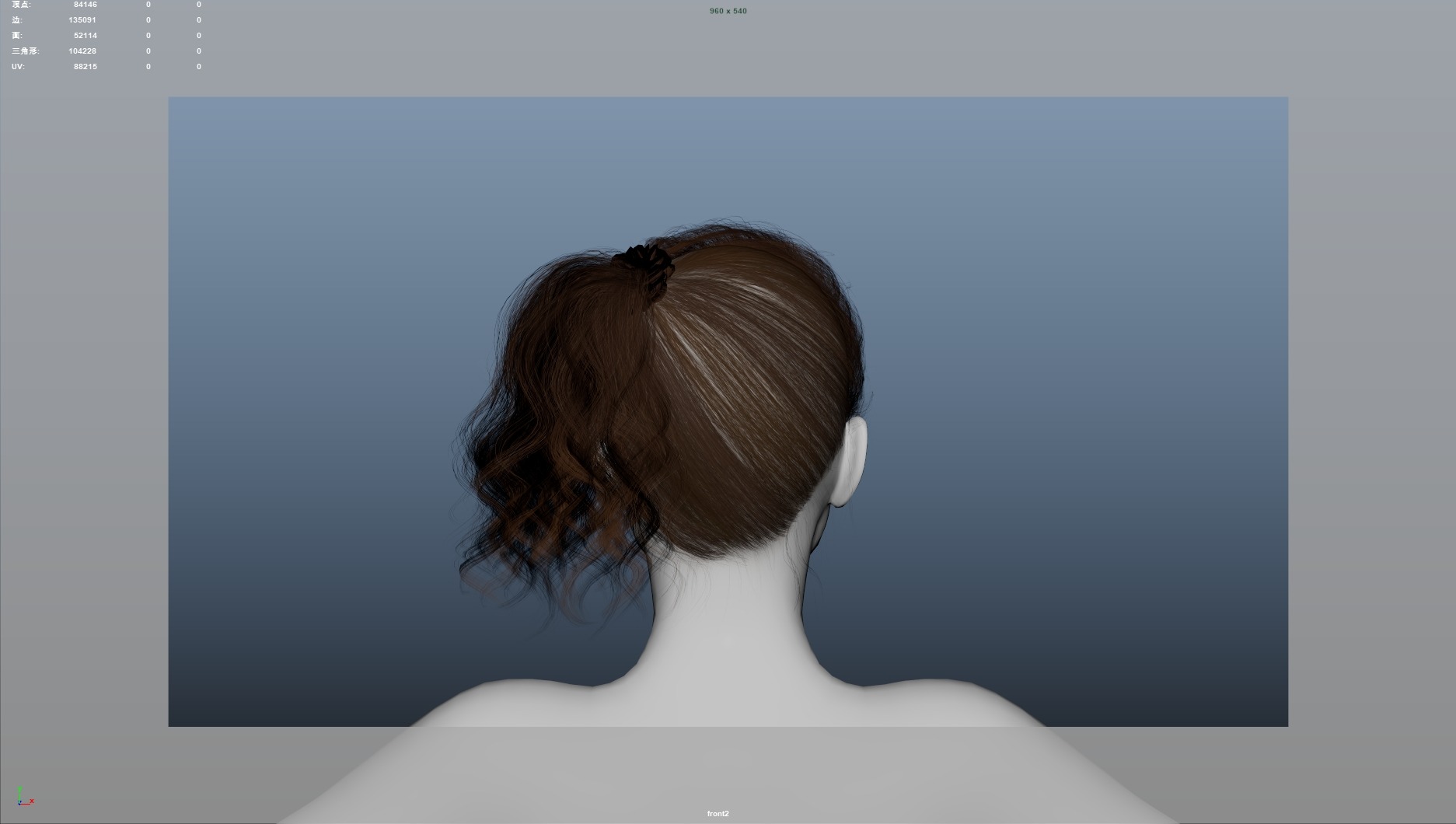 Realistic Female Hair Low-poly 3D model_7