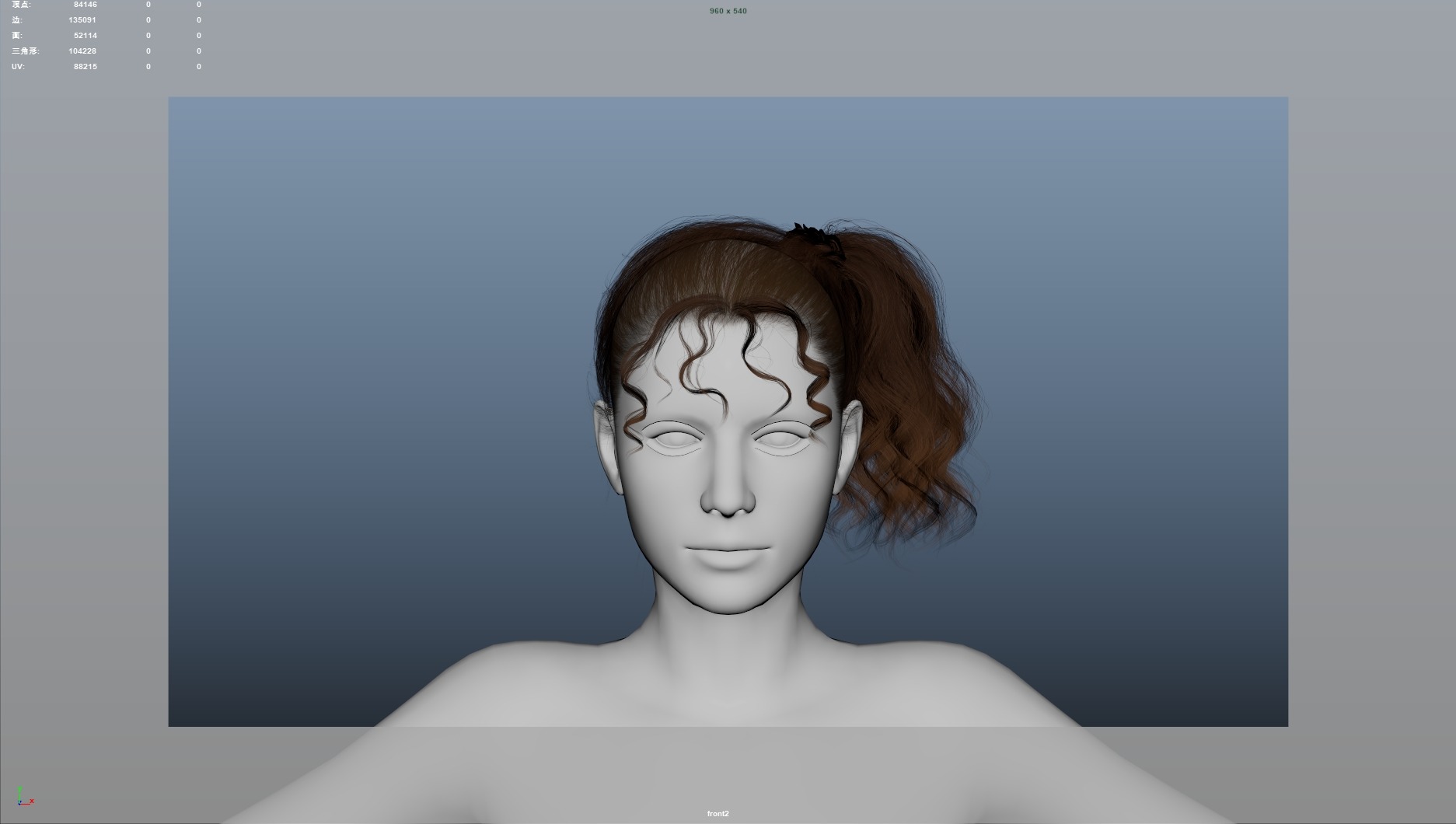 Realistic Female Hair Low-poly 3D model_4