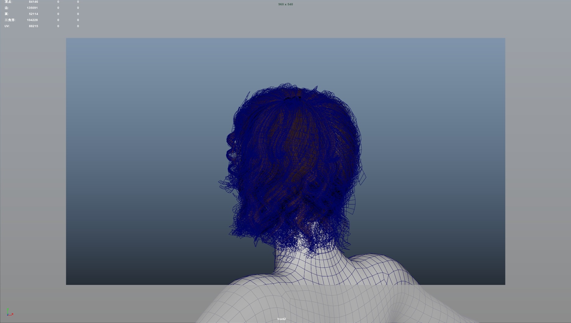 Realistic Female Hair Low-poly 3D model_10