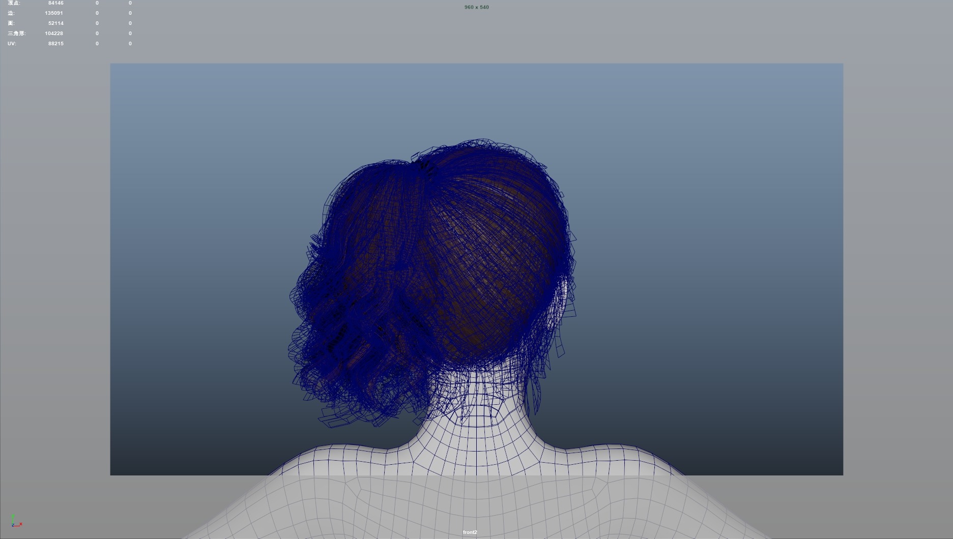 Realistic Female Hair Low-poly 3D model_11