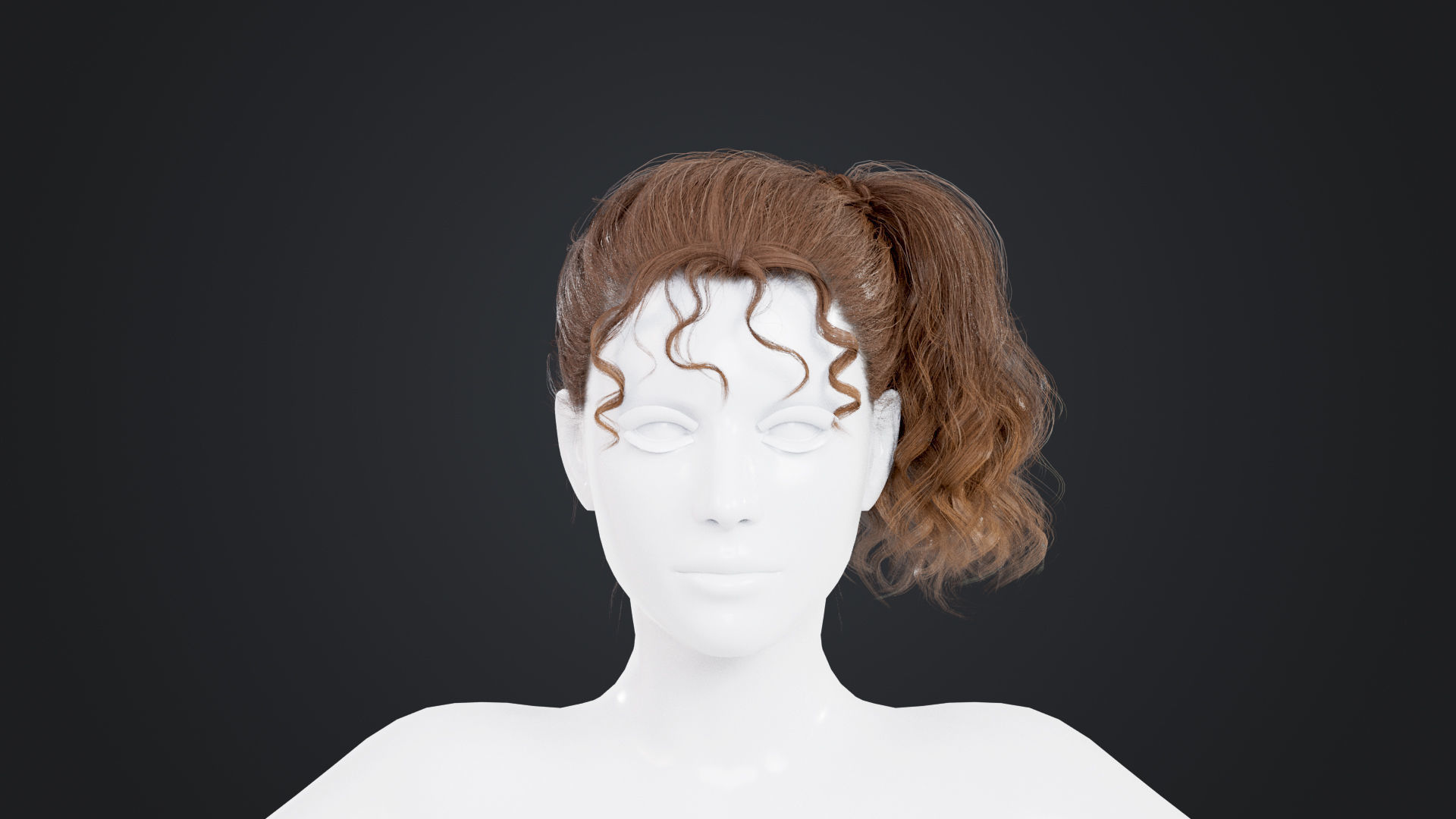 Realistic Female Hair Low-poly 3D model_1