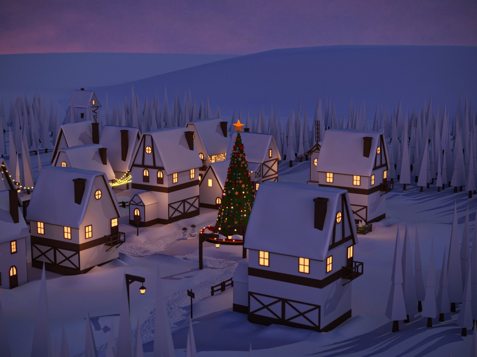 Christmas Town Low-poly 3D model_6