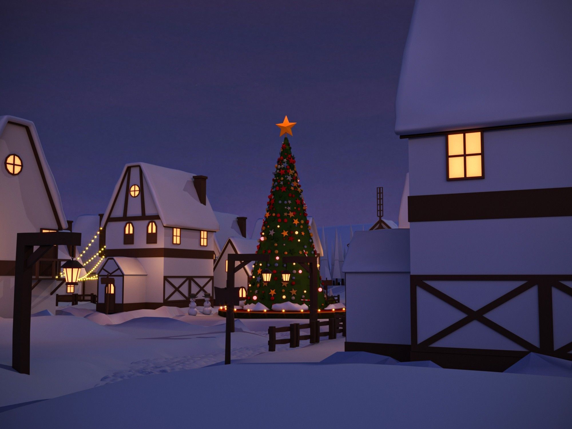 Christmas Town Low-poly 3D model_11