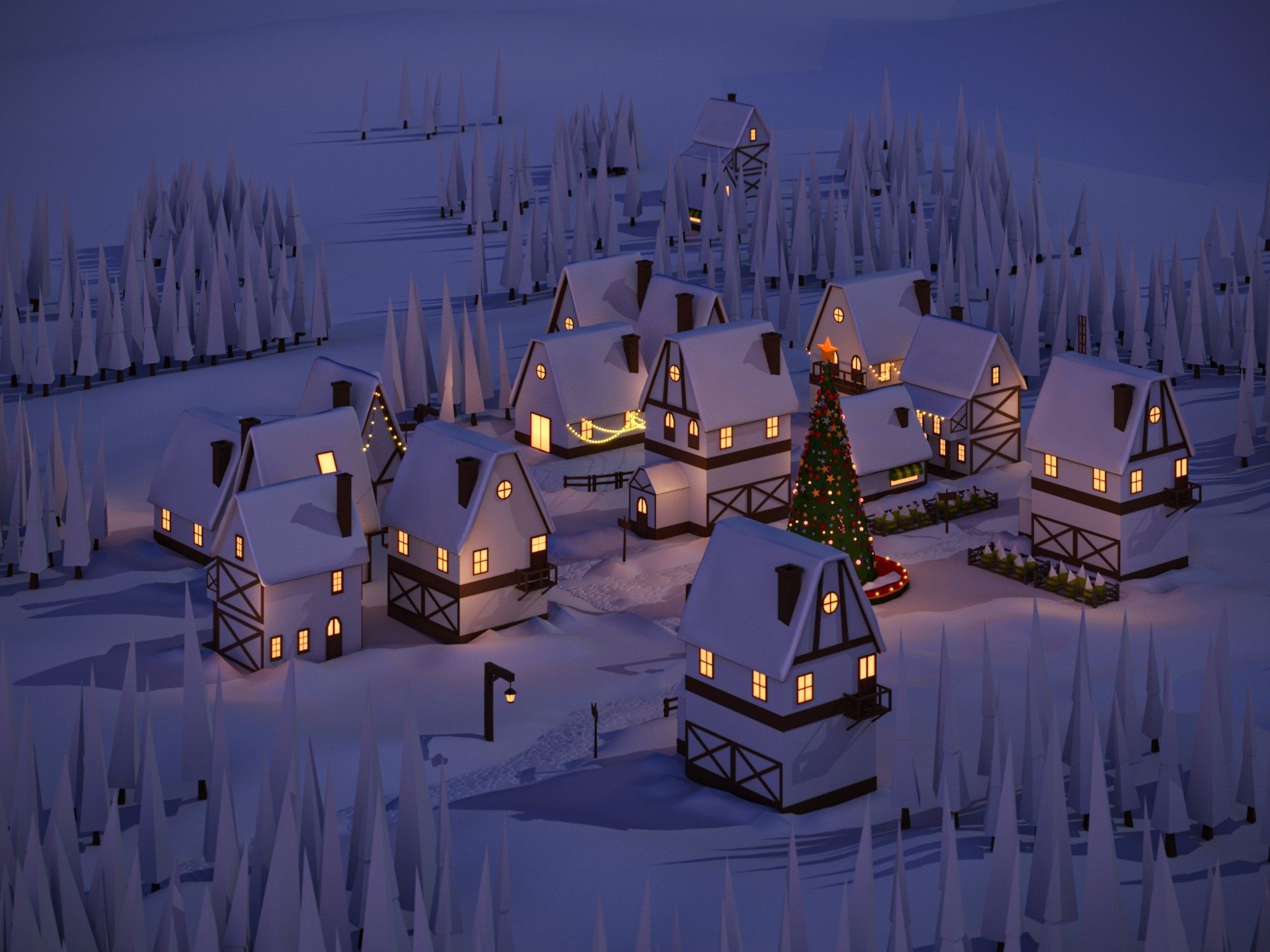 Christmas Town Low-poly 3D model_1