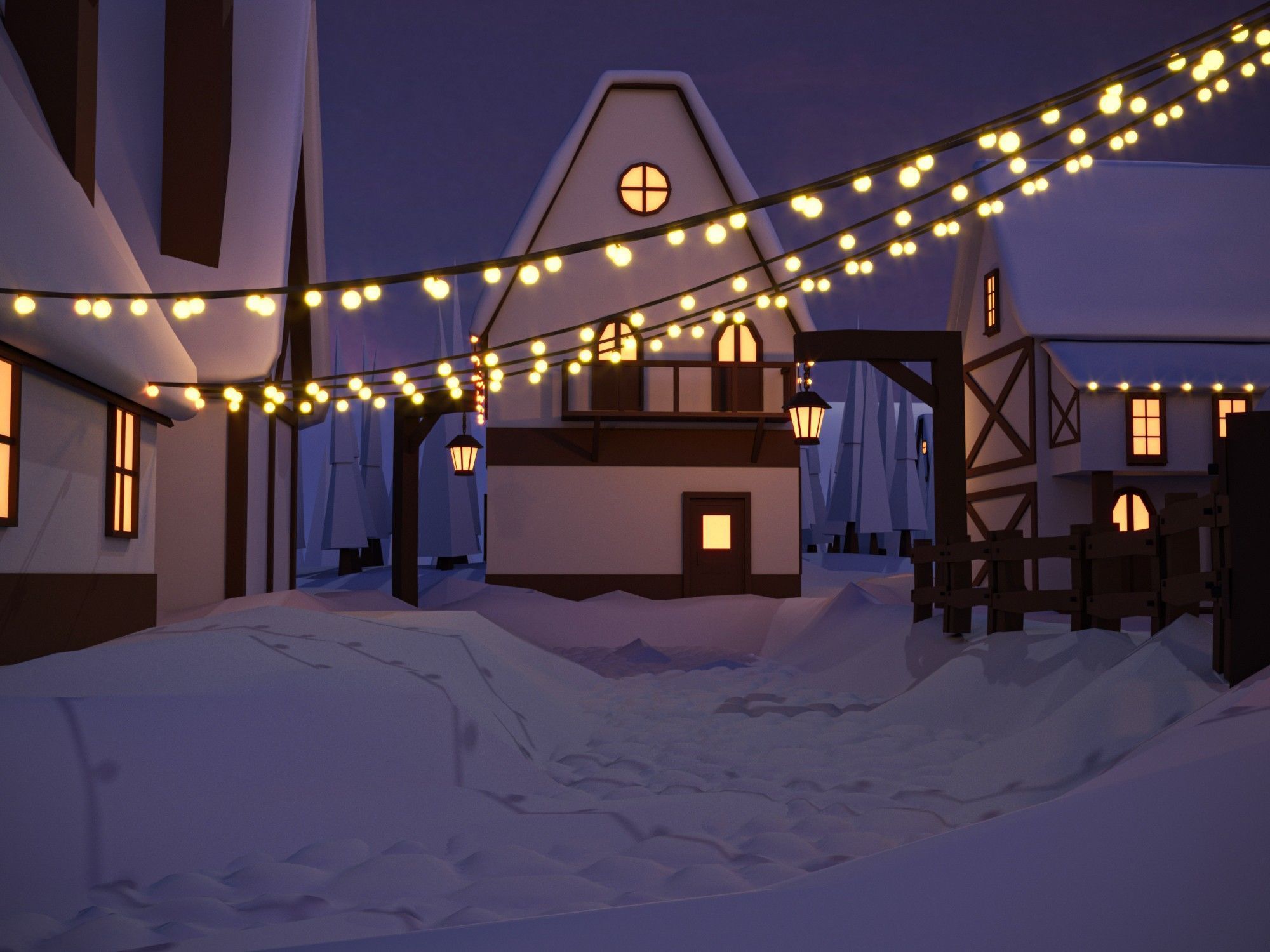 Christmas Town Low-poly 3D model_5