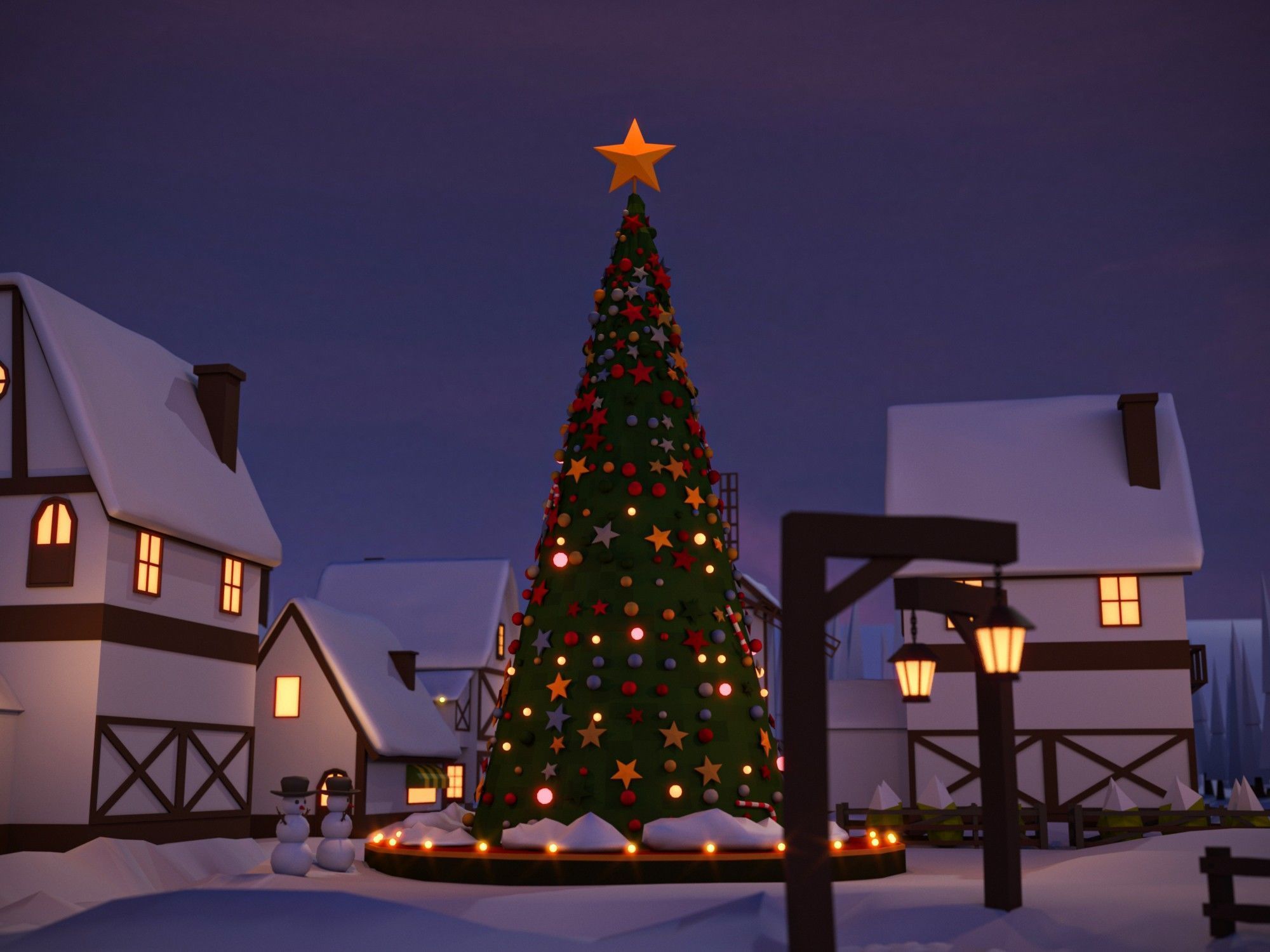 Christmas Town Low-poly 3D model_4