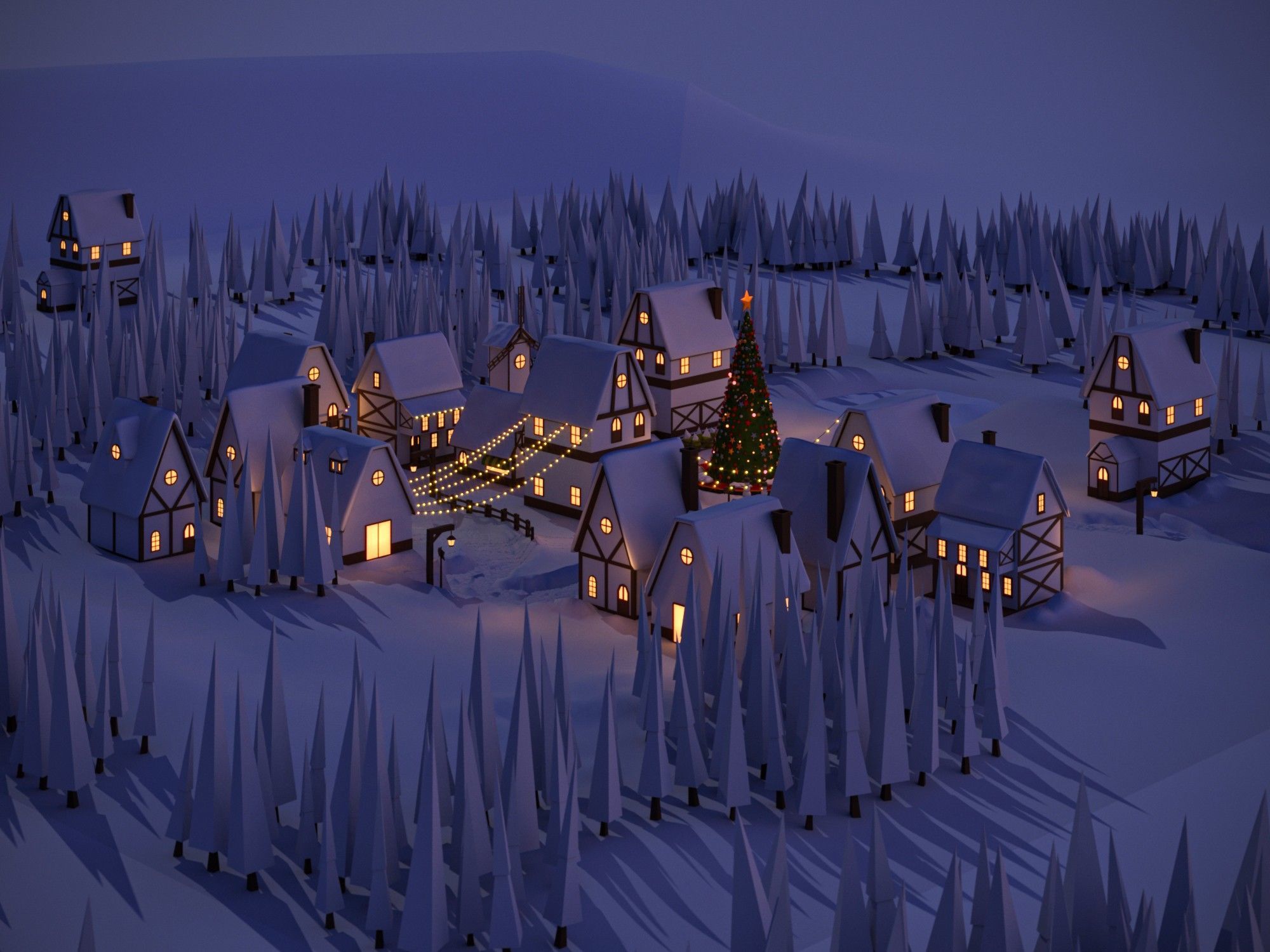 Christmas Town Low-poly 3D model_2