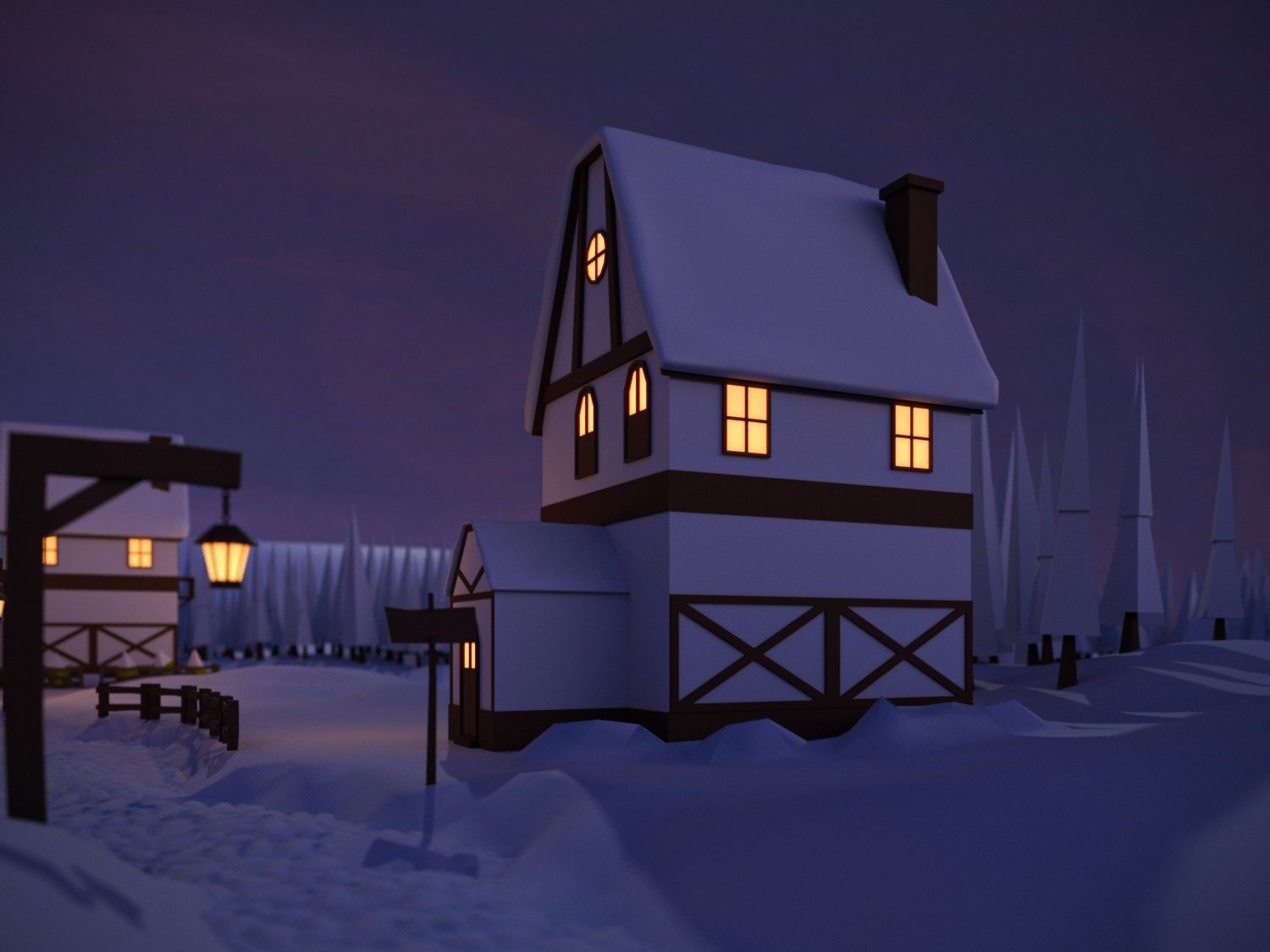 Christmas Town Low-poly 3D model_9