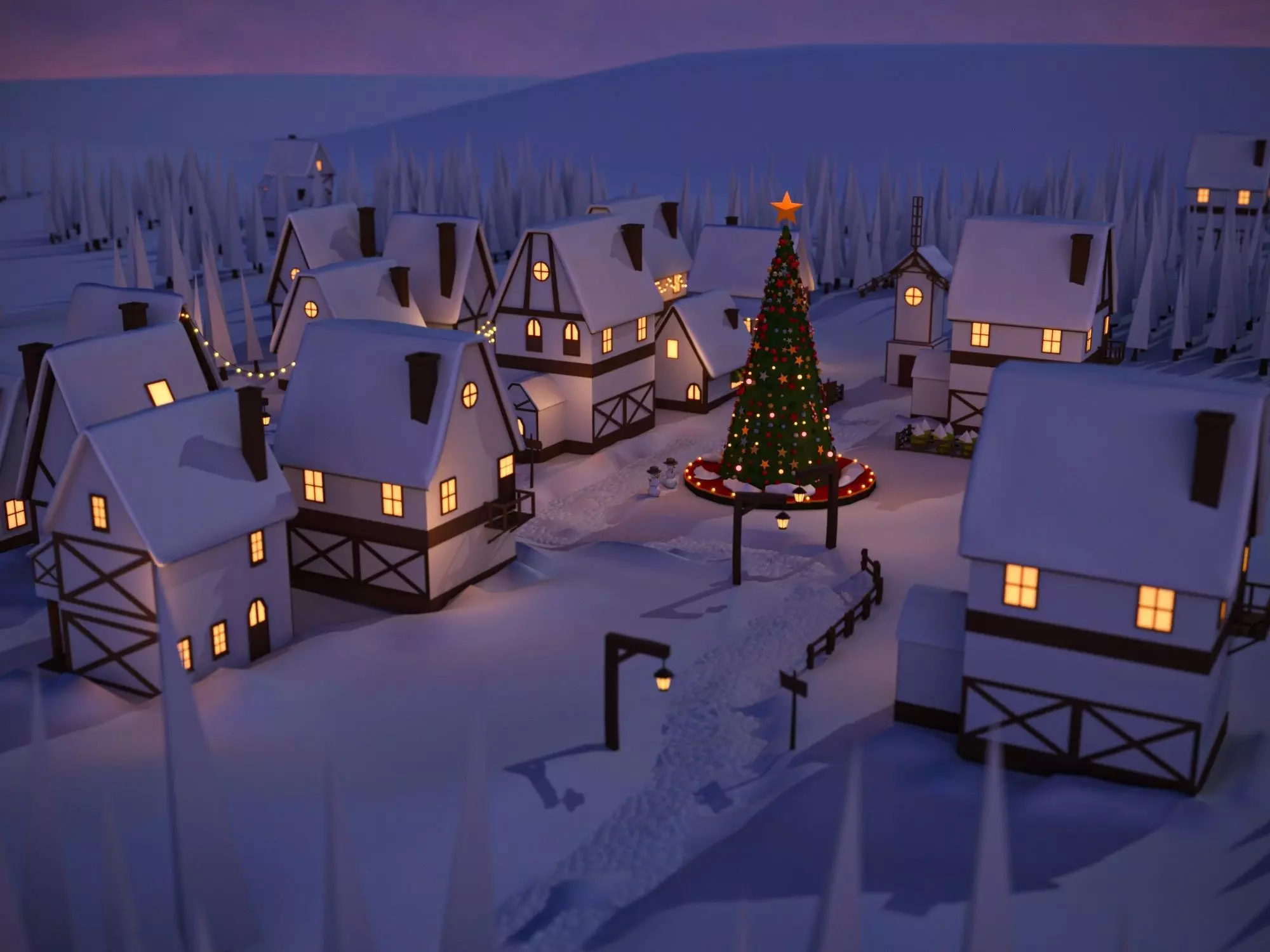 Christmas Town Low-poly 3D model_0