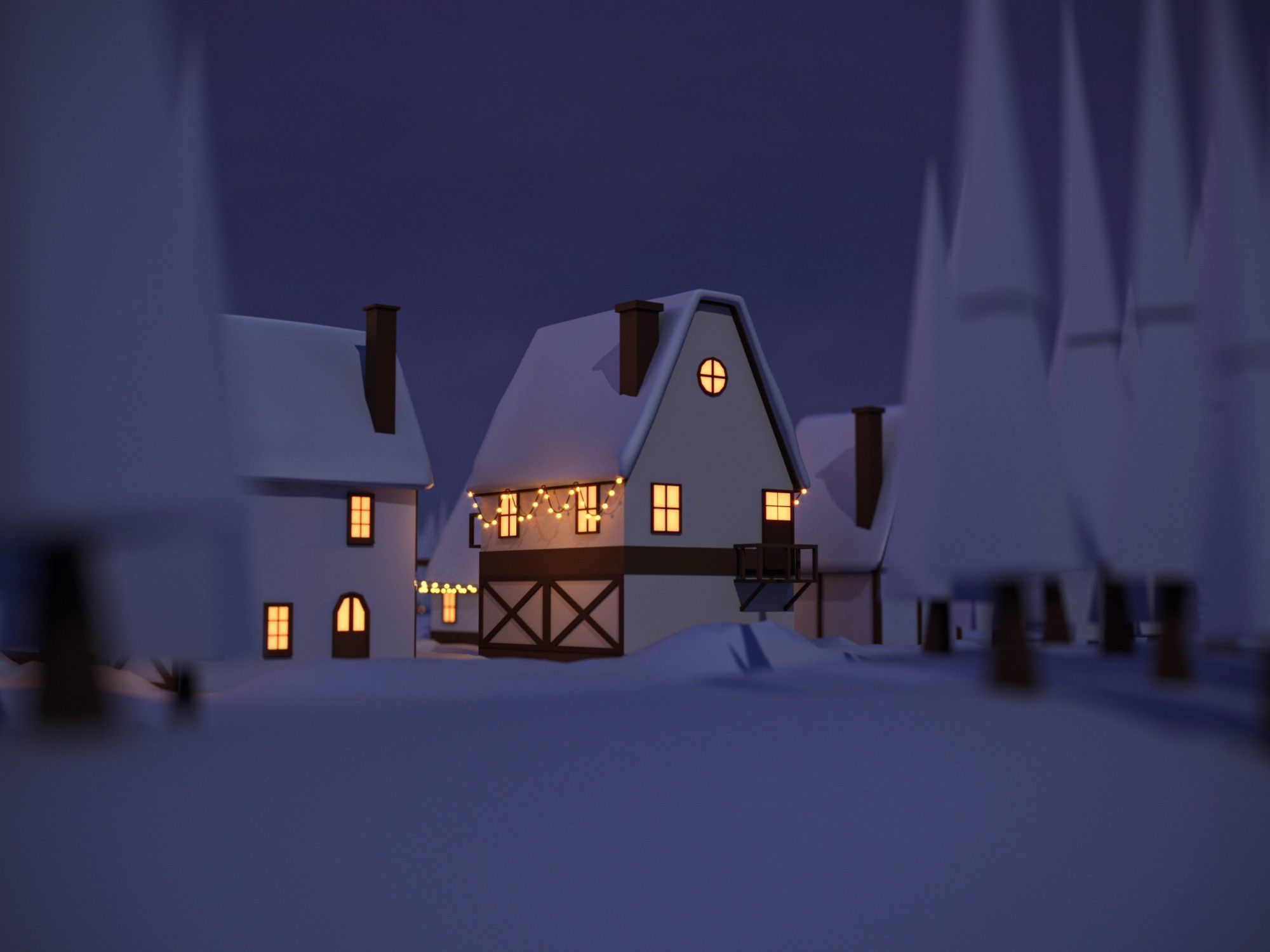 Christmas Town Low-poly 3D model_7