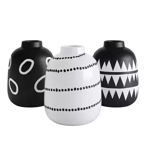 Set 3 vase black white 3D model