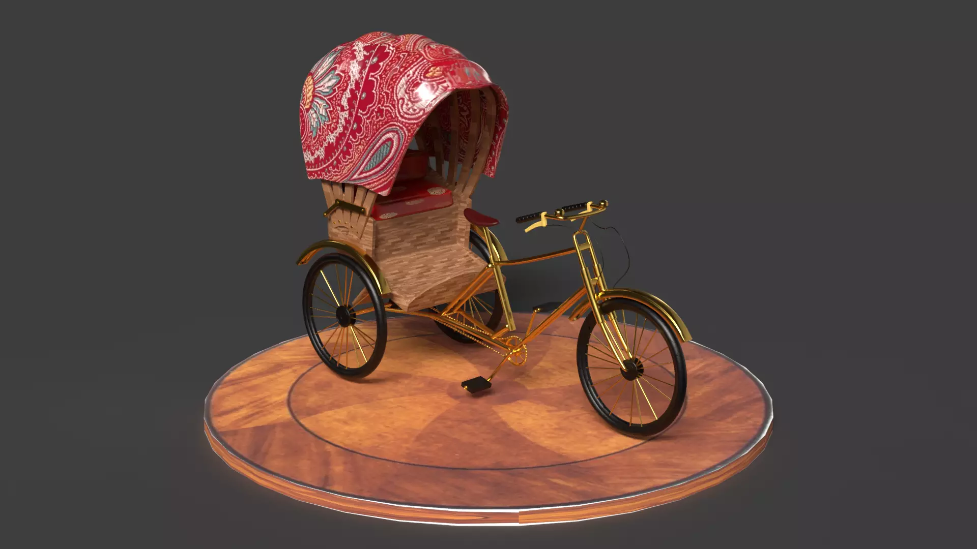 Chinese rickshaw figure Low-poly 3D model
