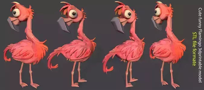 Cute funny  Cartoon Flamingo  STL 3D printable model   