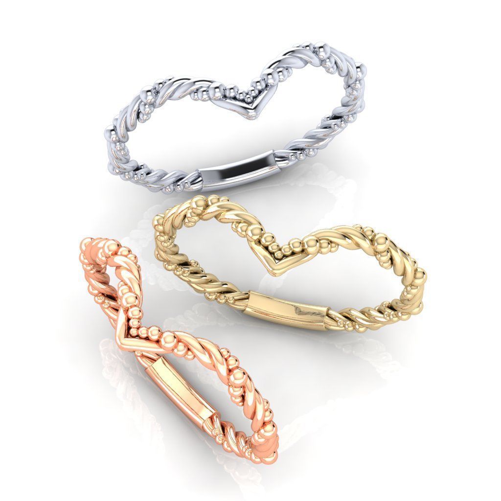 V shape twisted ring chevron all size 47 49 51 53 55 57 3D print model_5