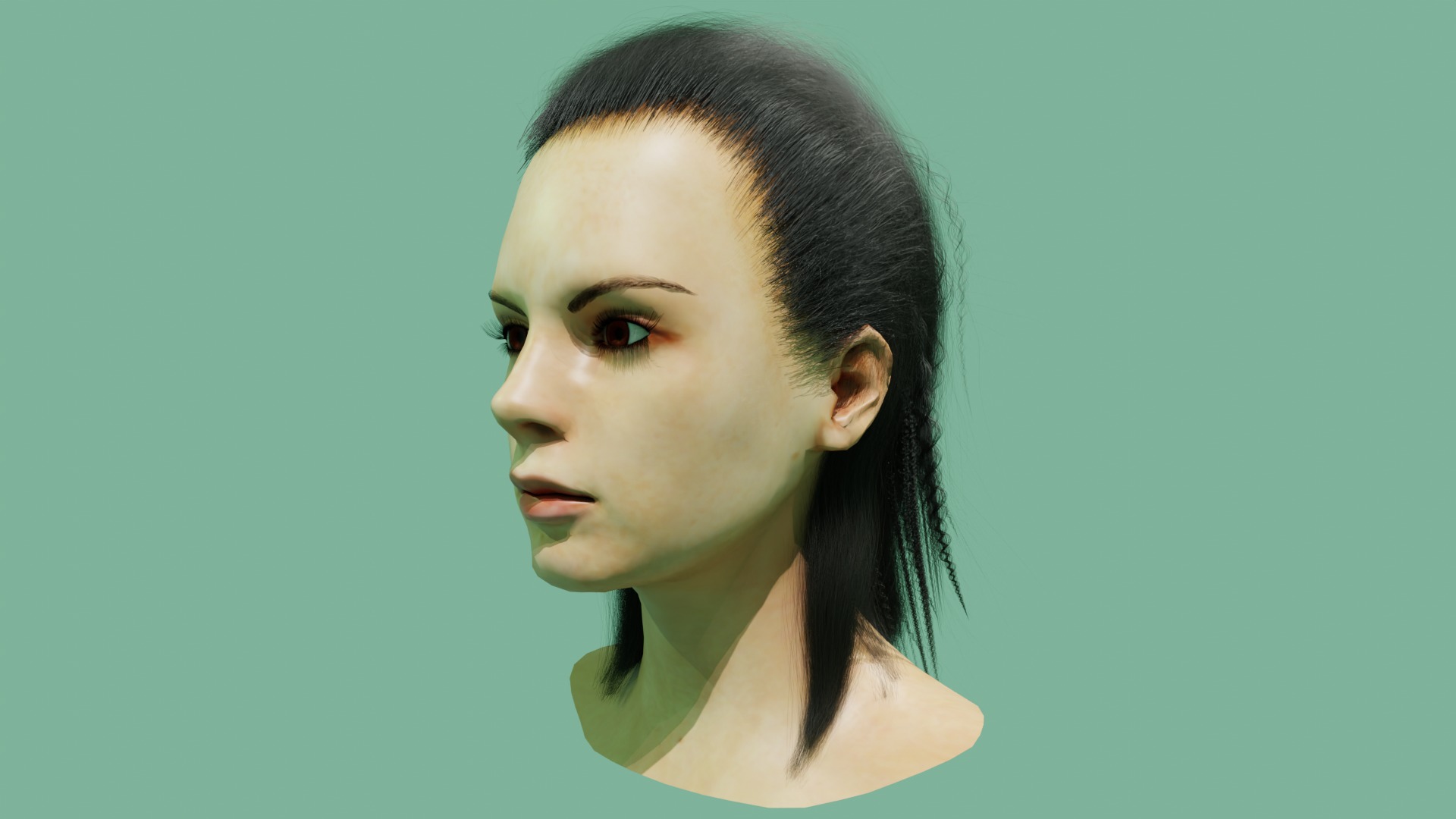 Female Hair Model Low-poly 3D model_5