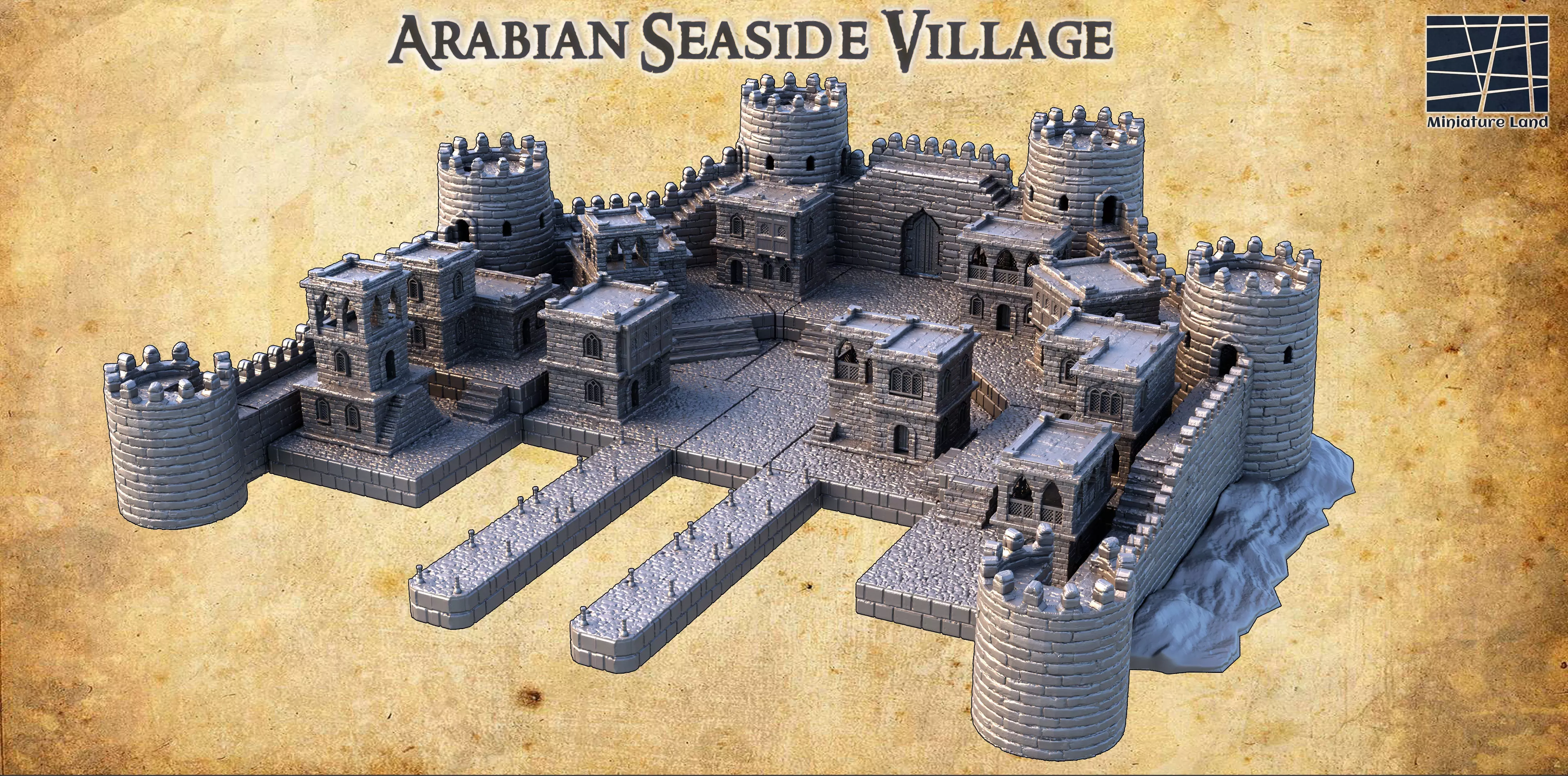 Arabian Seaside Village Tabletop Terrain 28 MM 3D print model_0