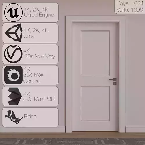 Interior Door 02 Variant 4 White Finish PBR Game Ready Low Poly