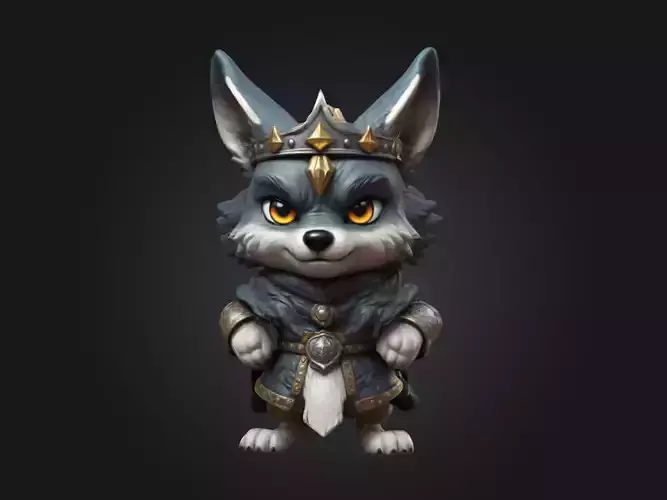 A Chibi Style Wolf King 3D Model Features