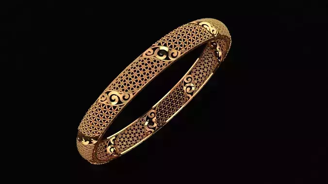 1367 Artisan Crafted Gold Filigree Bangle