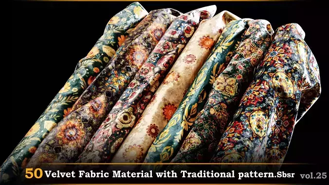50 Velvet Fabric Material With Traditional pattern-SBSR-Vol25