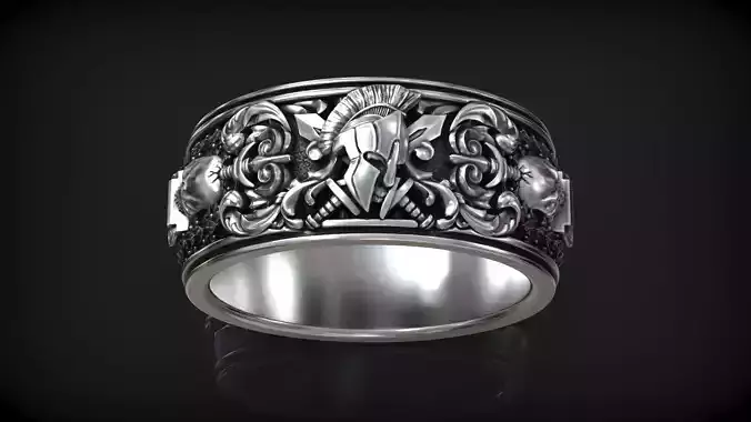 SPQR Roman Legion Skull Head Wreath Spear Ring 3D print model