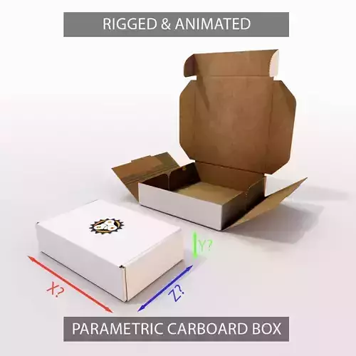 Parametric animatable cardboard box model Low-poly 3D model