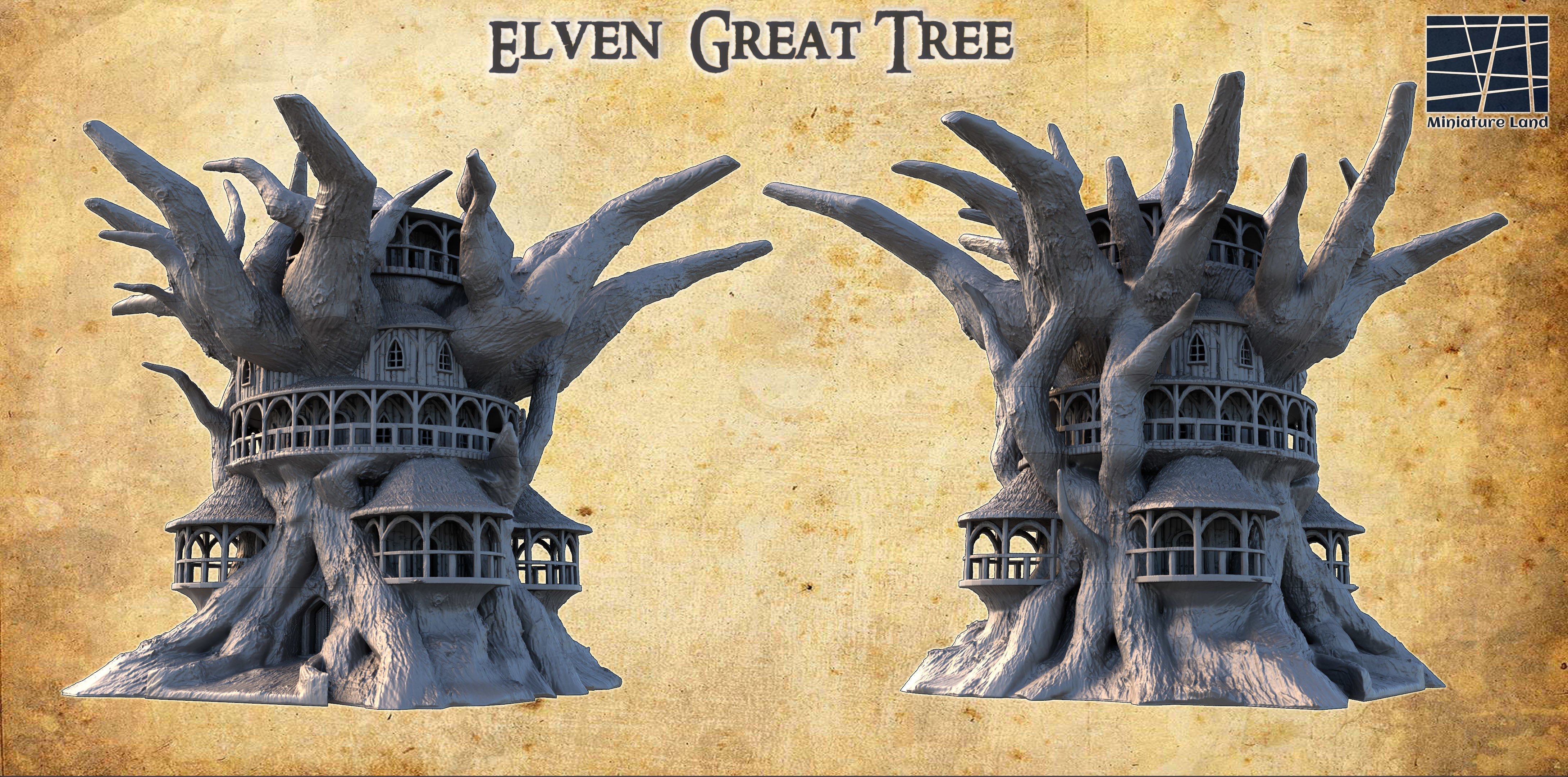 Elven Great Tree Tabletop Terrain 28 MM 3D print model_1