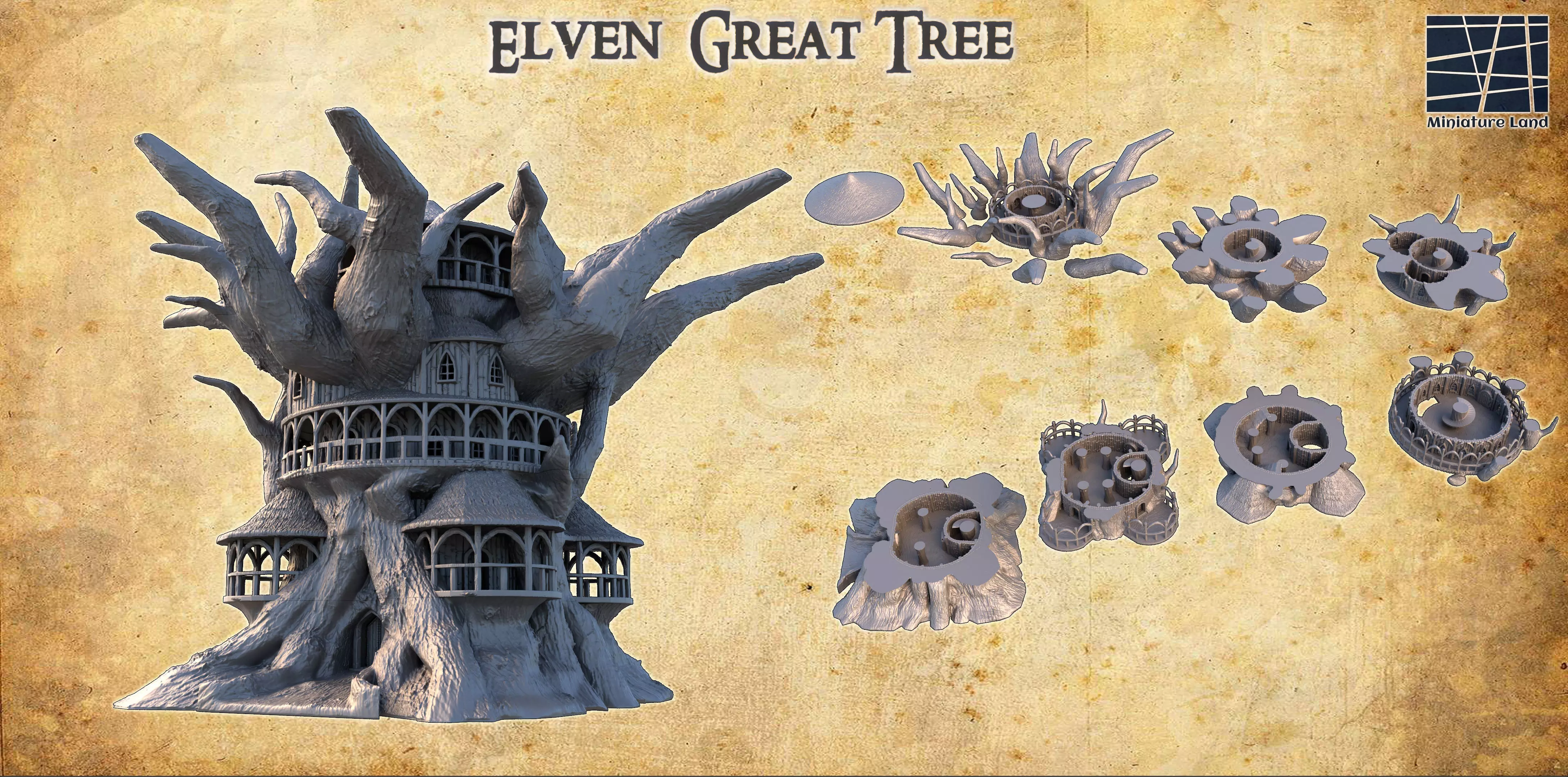 Elven Great Tree Tabletop Terrain 28 MM 3D print model_0
