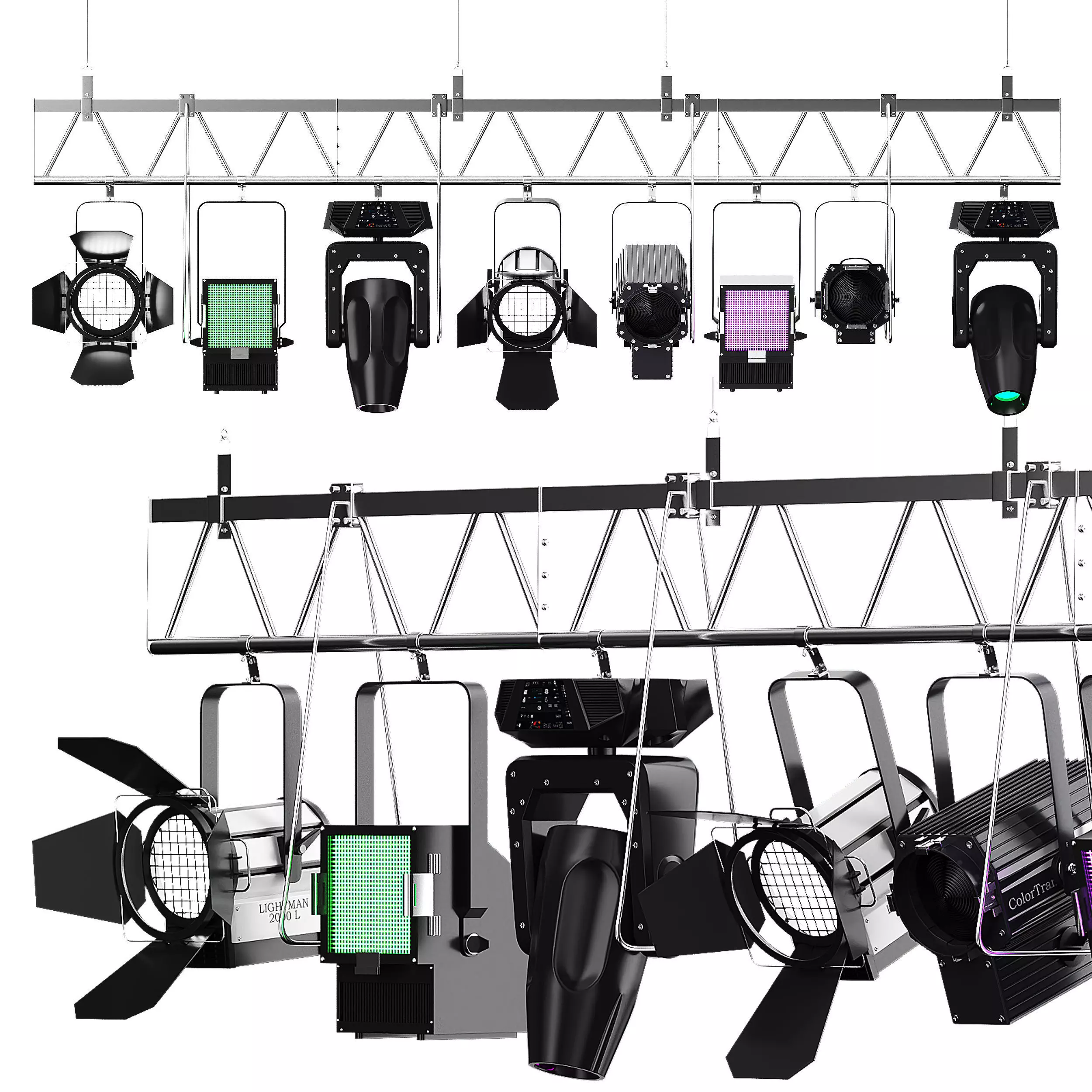 Soft theater farm with lighting equipment Low-poly 3D model_0