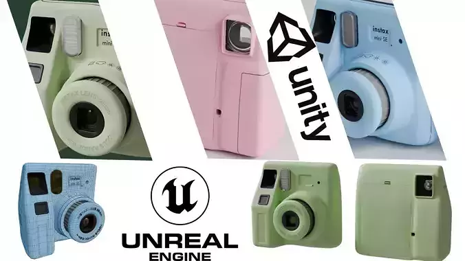 Low Poly Instax Mini SE Camera - Game Ready PBR 3 Colors