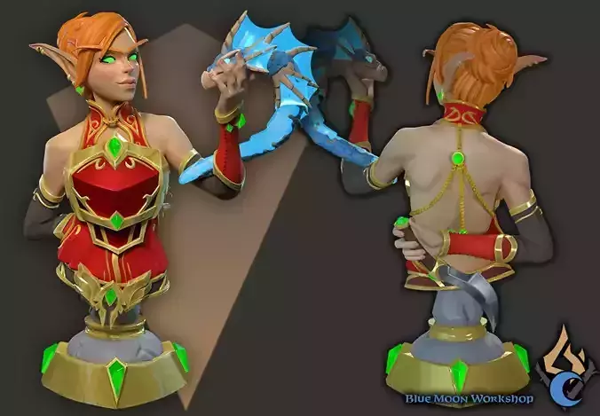 fantasy Blood Elf bust 3D print model