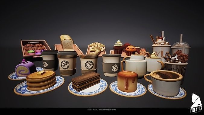 Stylized Cafe Food Props Low-poly 3D model