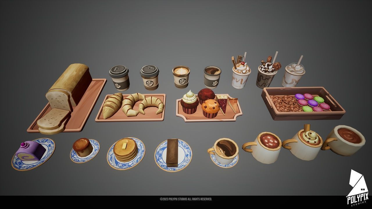 Stylized Cafe Food Props Low-poly 3D model_1