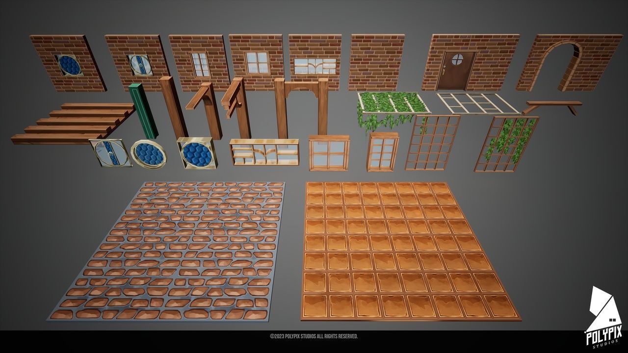 Stylized Solar Punk Modular Kits Low-poly 3D model_1