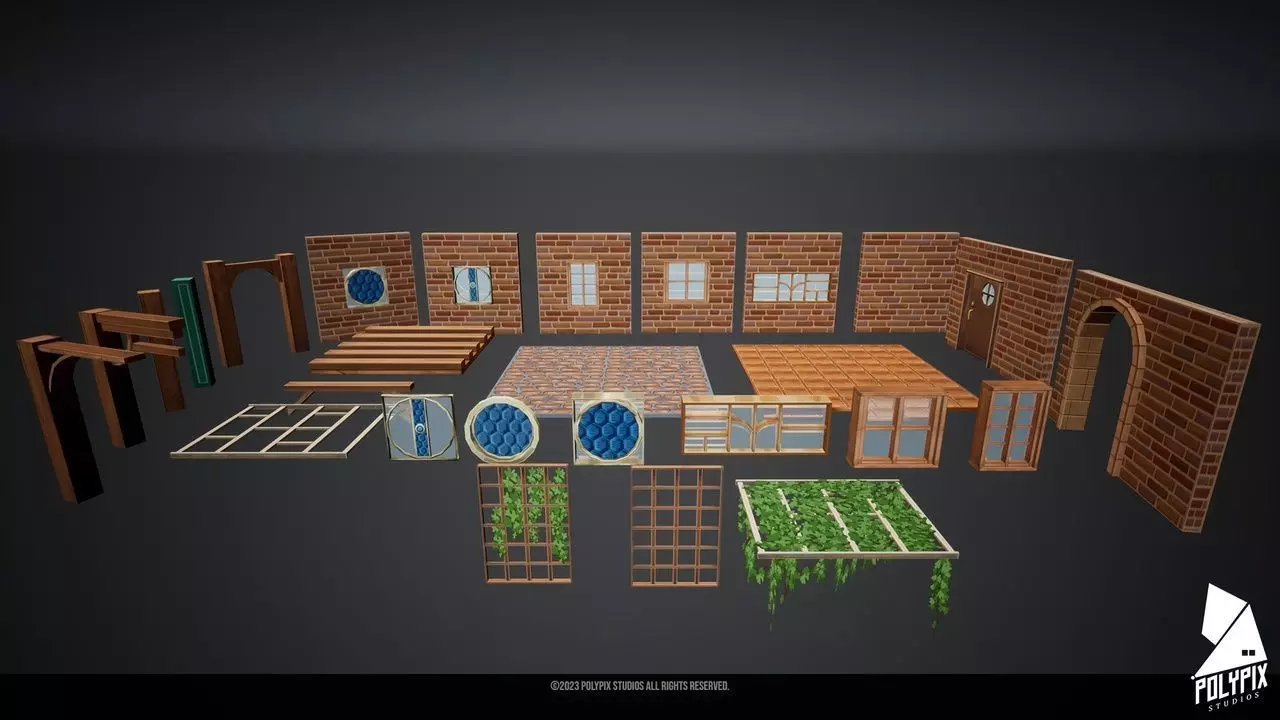 Stylized Solar Punk Modular Kits Low-poly 3D model_0