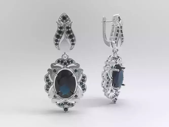 Classic earrings with brilliant and oval gem