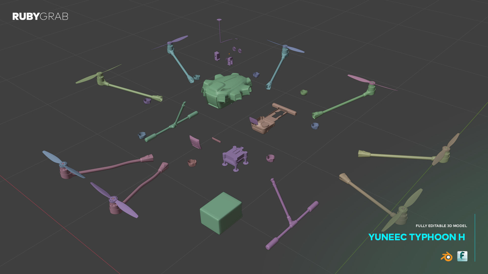 Yuneec Typhoon H Drone with Cargo Attachment 3D model_2