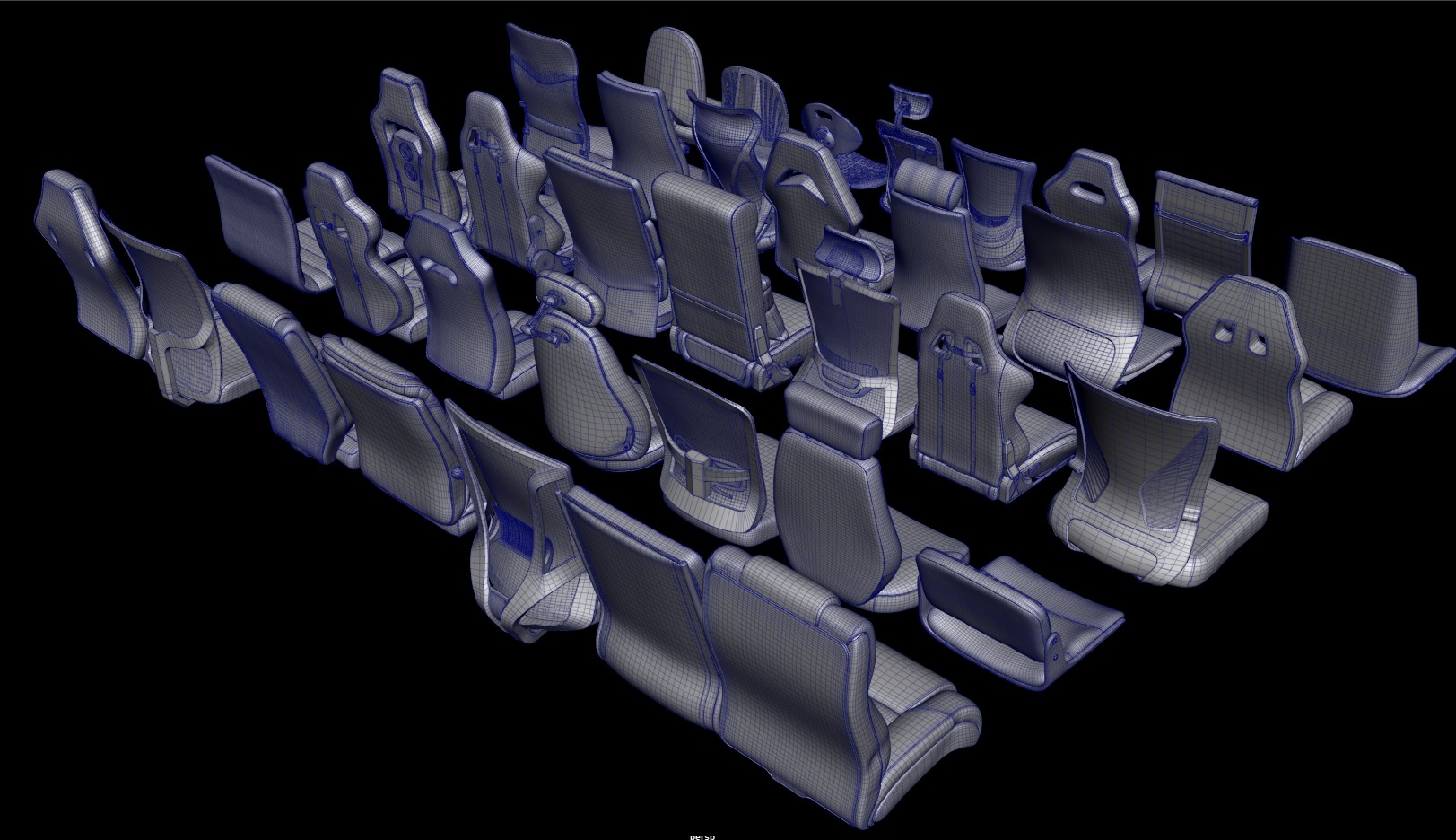 Chair seats collection Low-poly 3D model_5