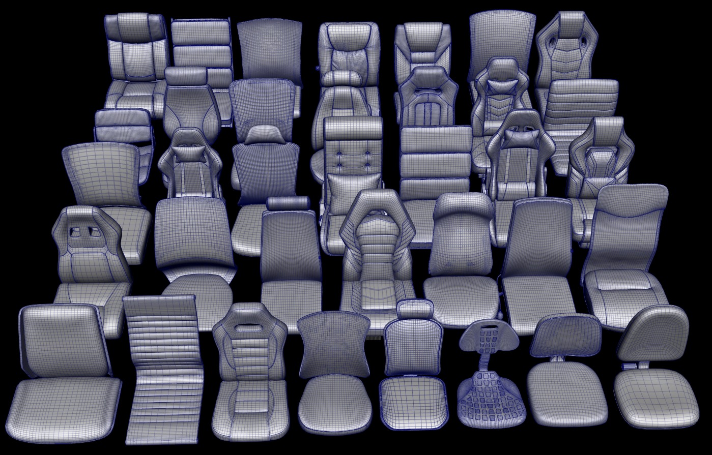 Chair seats collection Low-poly 3D model_2