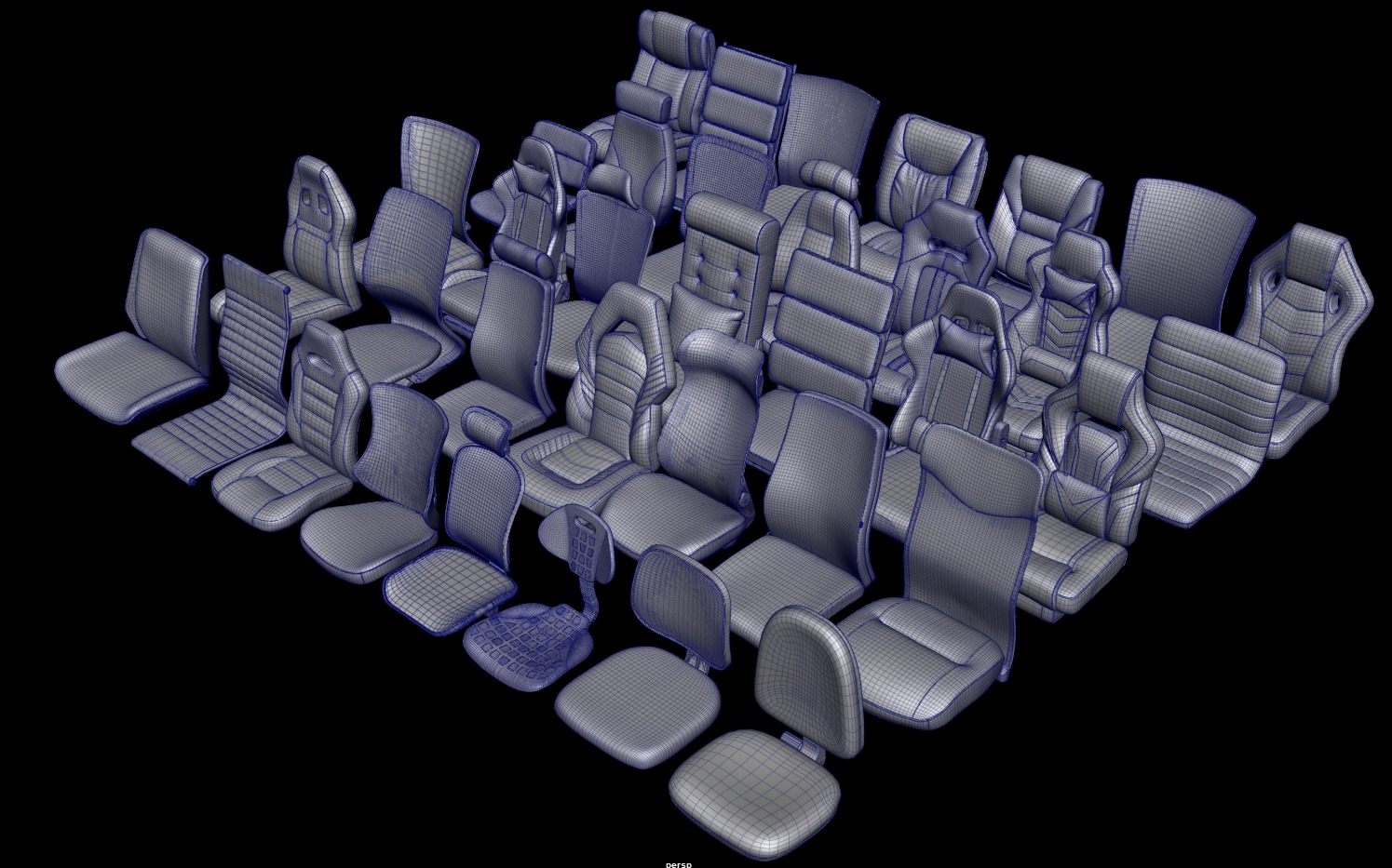 Chair seats collection Low-poly 3D model_4