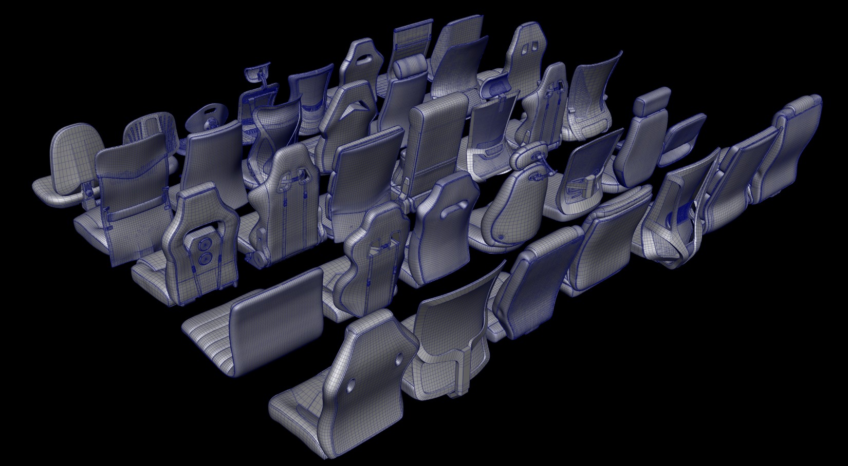 Chair seats collection Low-poly 3D model_1