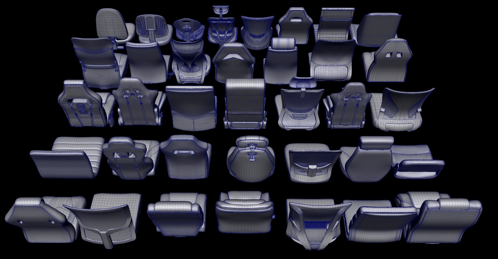 Chair seats collection Low-poly 3D model_6