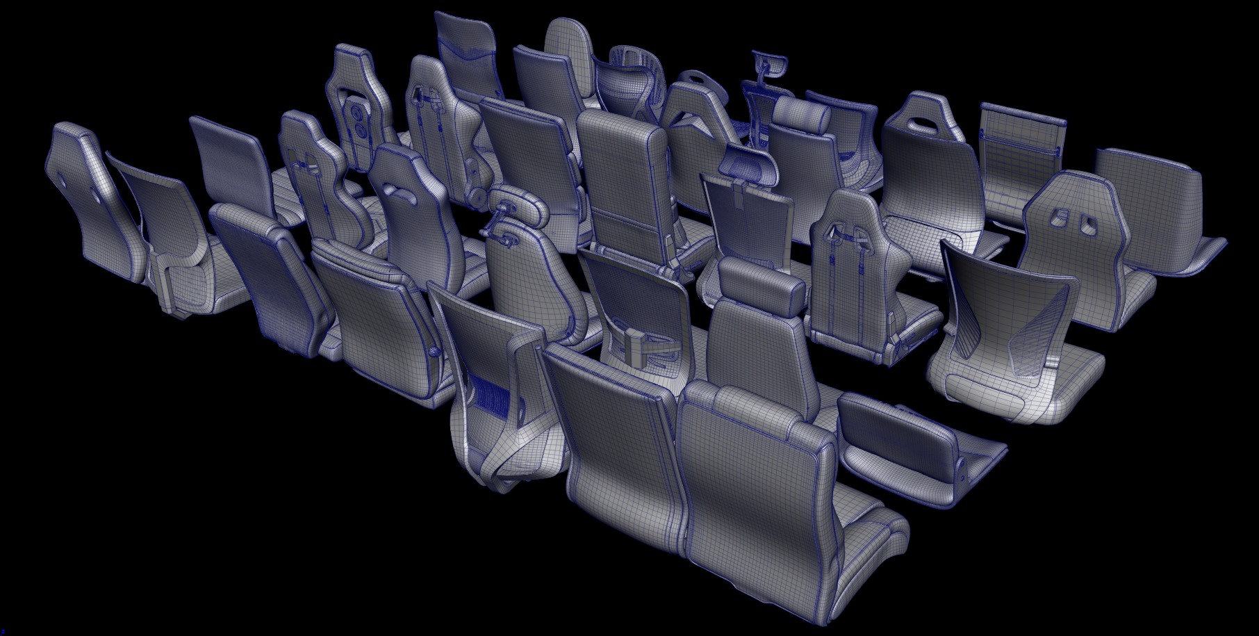 Chair seats collection Low-poly 3D model_3