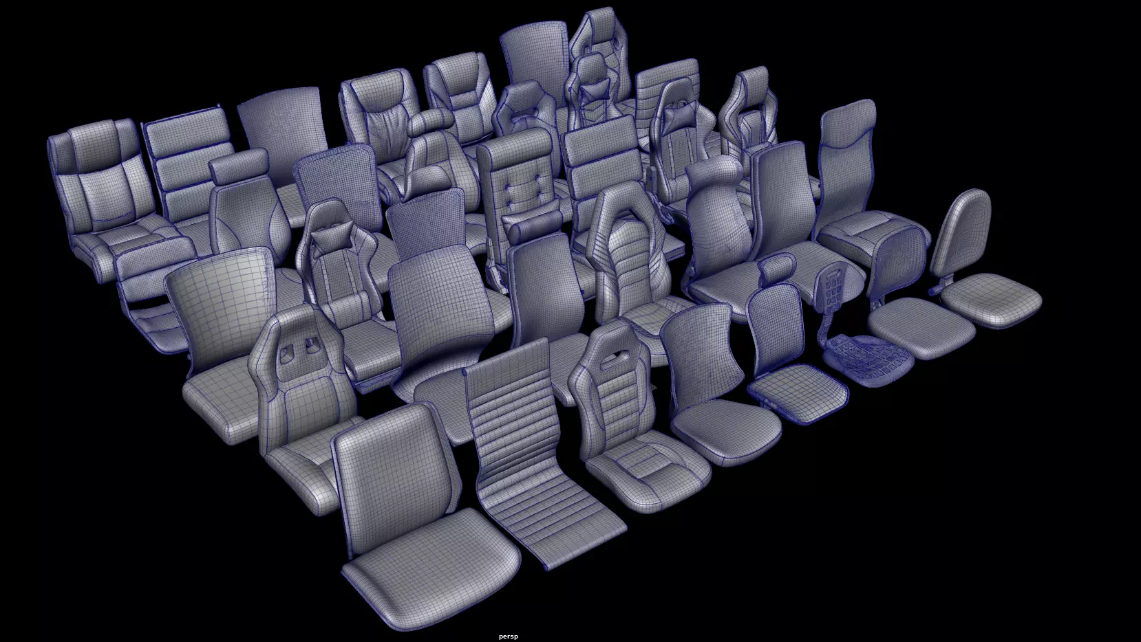 Chair seats collection Low-poly 3D model_0