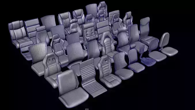 Chair seats collection Low-poly 3D model