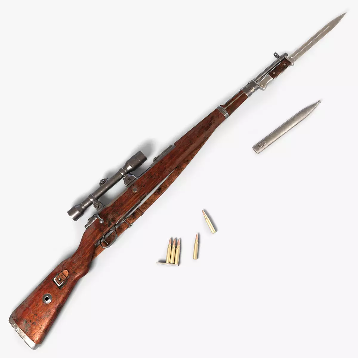 Karabiner 98K Low-poly 3D model_0