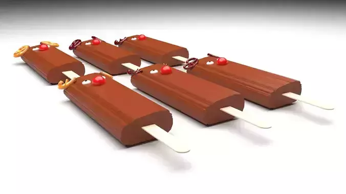 Reindeer Swiss Roll Cakes Set 3D model