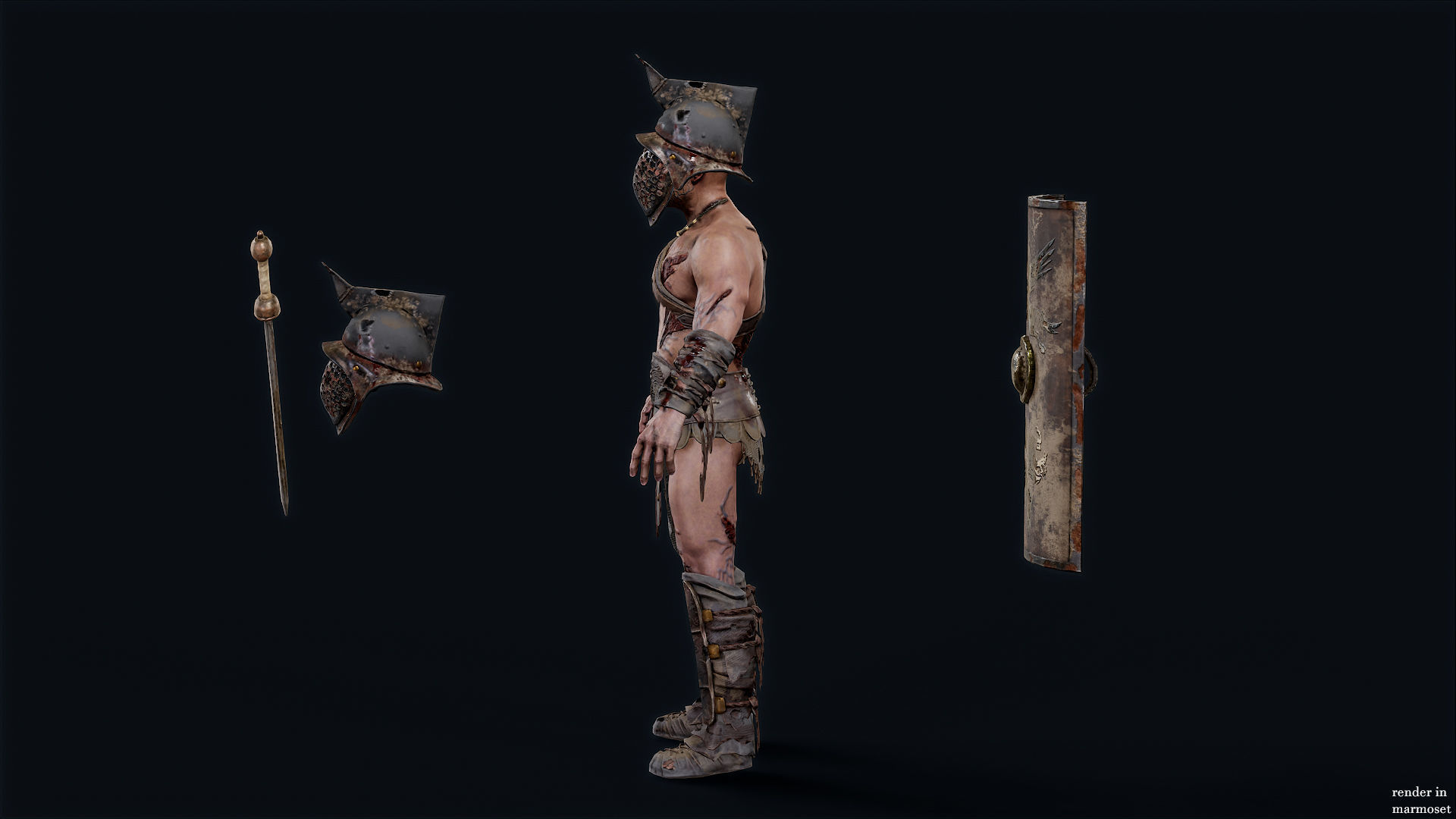 GLADIATOR MURMILLO UNDEAD1 Low-poly 3D model_10